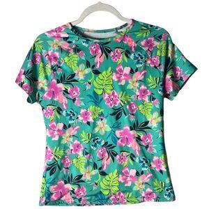 Lands' End‎ Girl Youth Green Floral Hibiscus Lined Swim Top Size XL (14-16)
